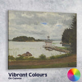 Soft Grey Cloudy Lake Pavilion Waterside Scenic Landscape Painting Canvas Wall Art Print Decor Picture Ready to Hang