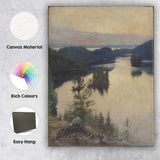 Golden Sunset River Valley Forest Reflection Landscape Painting Canvas Wall Art Print Decor Picture Ready to Hang