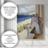 Elegant Seaside Terrace Ladies Overlooking Coastal View Painting Canvas Wall Art Print Decor Picture Ready to Hang
