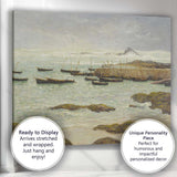 Stormy Fishing Harbour Coastal Seascape With Boats And Waves Canvas Wall Art Print Decor Picture Ready to Hang