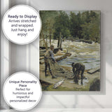 Riverside Fishermen Landing Catch Woodland Waterway Scene Canvas Wall Art Print Decor Picture Ready to Hang