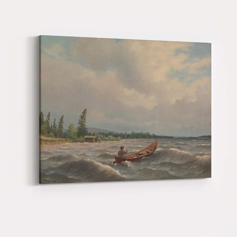 Windy Lake Crossing Canoe And Rustic Shoreline Landscape Canvas Wall Art Print Decor Picture Ready to Hang