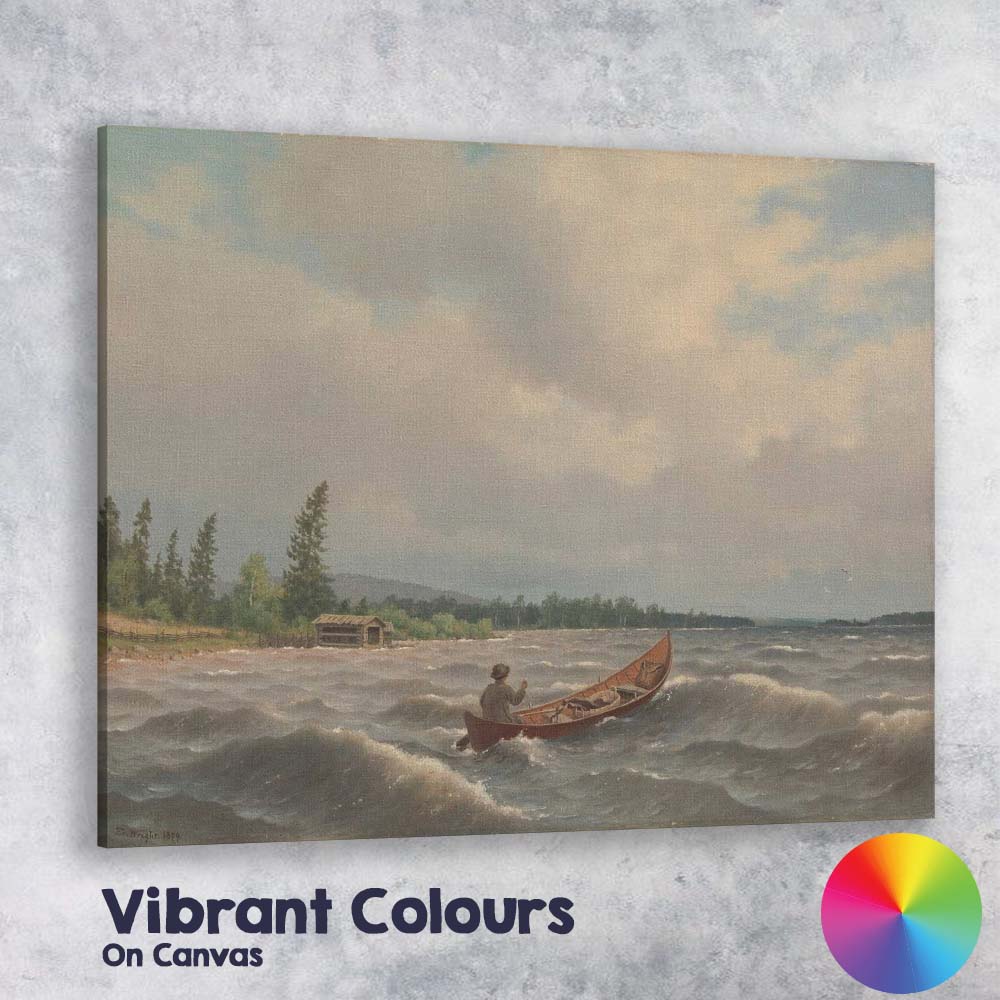 Windy Lake Crossing Canoe And Rustic Shoreline Landscape Canvas Wall Art Print Decor Picture Ready to Hang