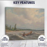 Windy Lake Crossing Canoe And Rustic Shoreline Landscape Canvas Wall Art Print Decor Picture Ready to Hang