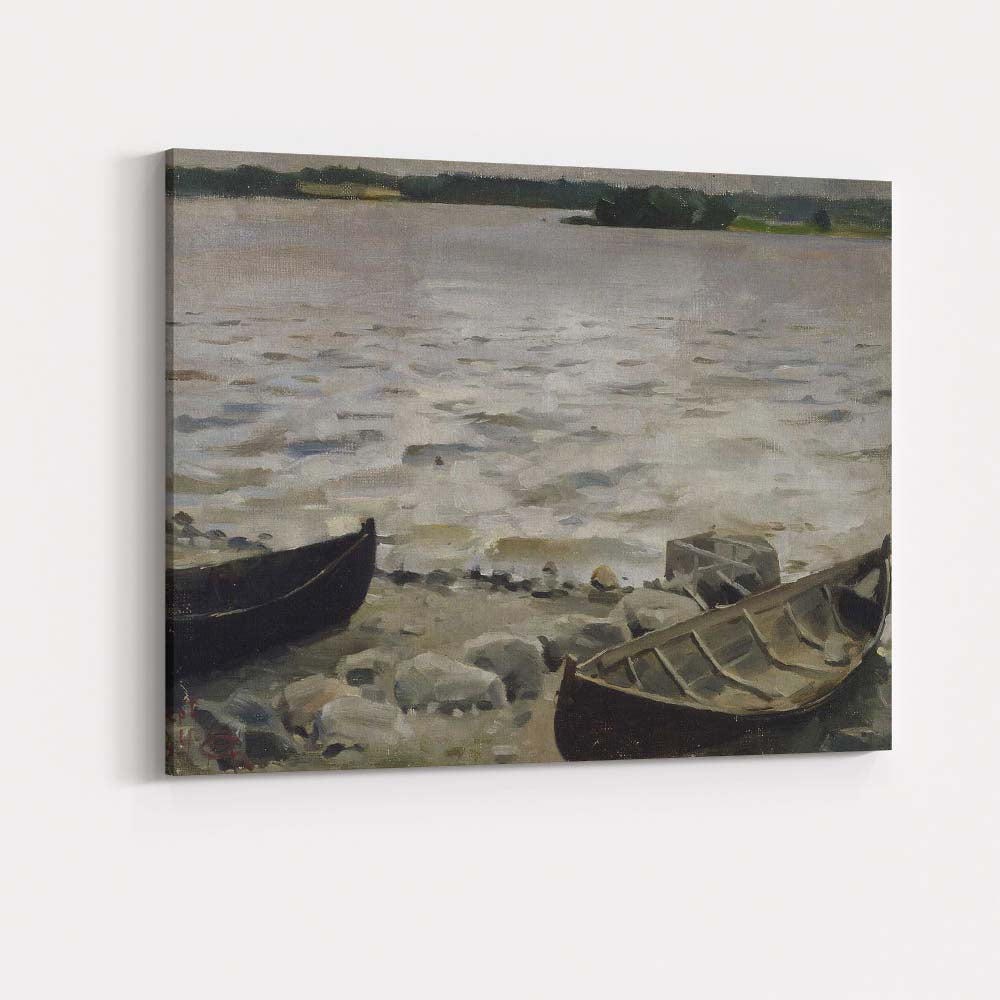Misty Lakeside Rowboats Impressionist Waterscape Canvas Wall Art Print Decor Picture Ready to Hang