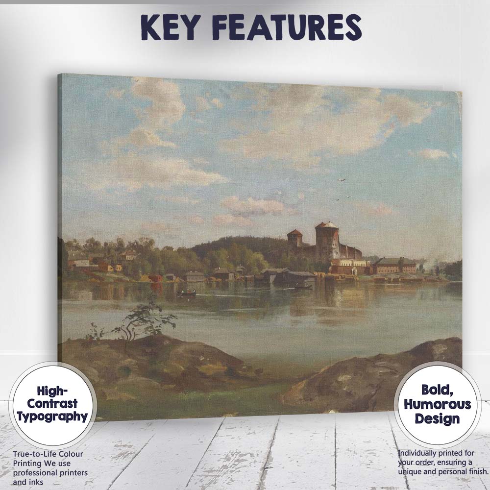Historic Castle Reflections on Calm River Landscape Canvas Wall Art Print Decor Picture Ready to Hang