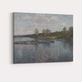 Scandinavian Lakeside Village Reflections Impressionist Waterscape Canvas Wall Art Print Decor Picture Ready to Hang