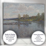 Scandinavian Lakeside Village Reflections Impressionist Waterscape Canvas Wall Art Print Decor Picture Ready to Hang