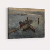Impressionist Harbour Steamship Reflections Waterside Marine Painting Canvas Wall Art Print Decor Picture Ready to Hang