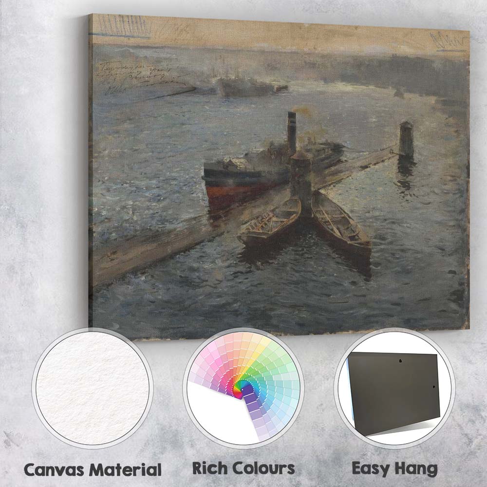 Impressionist Harbour Steamship Reflections Waterside Marine Painting Canvas Wall Art Print Decor Picture Ready to Hang