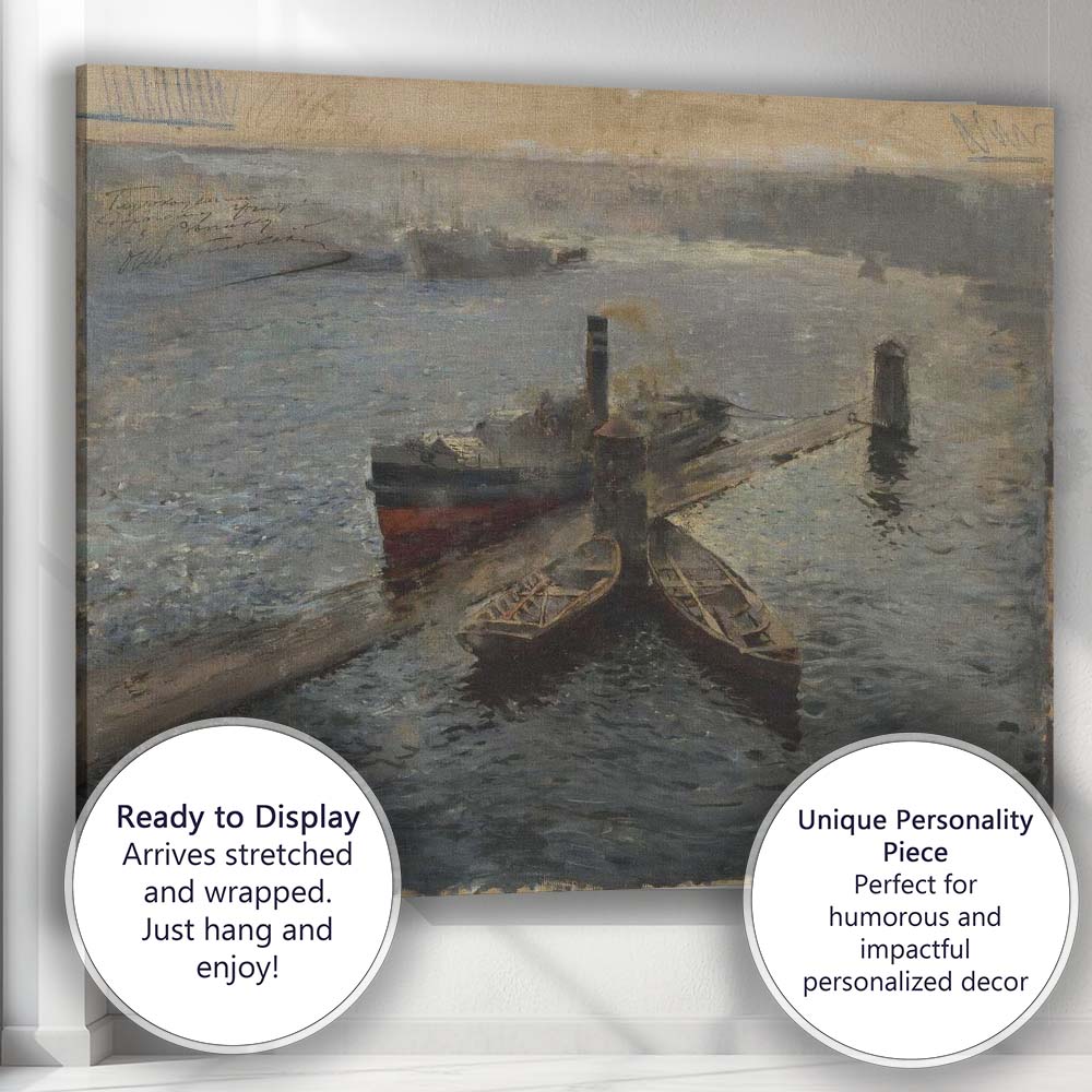 Impressionist Harbour Steamship Reflections Waterside Marine Painting Canvas Wall Art Print Decor Picture Ready to Hang