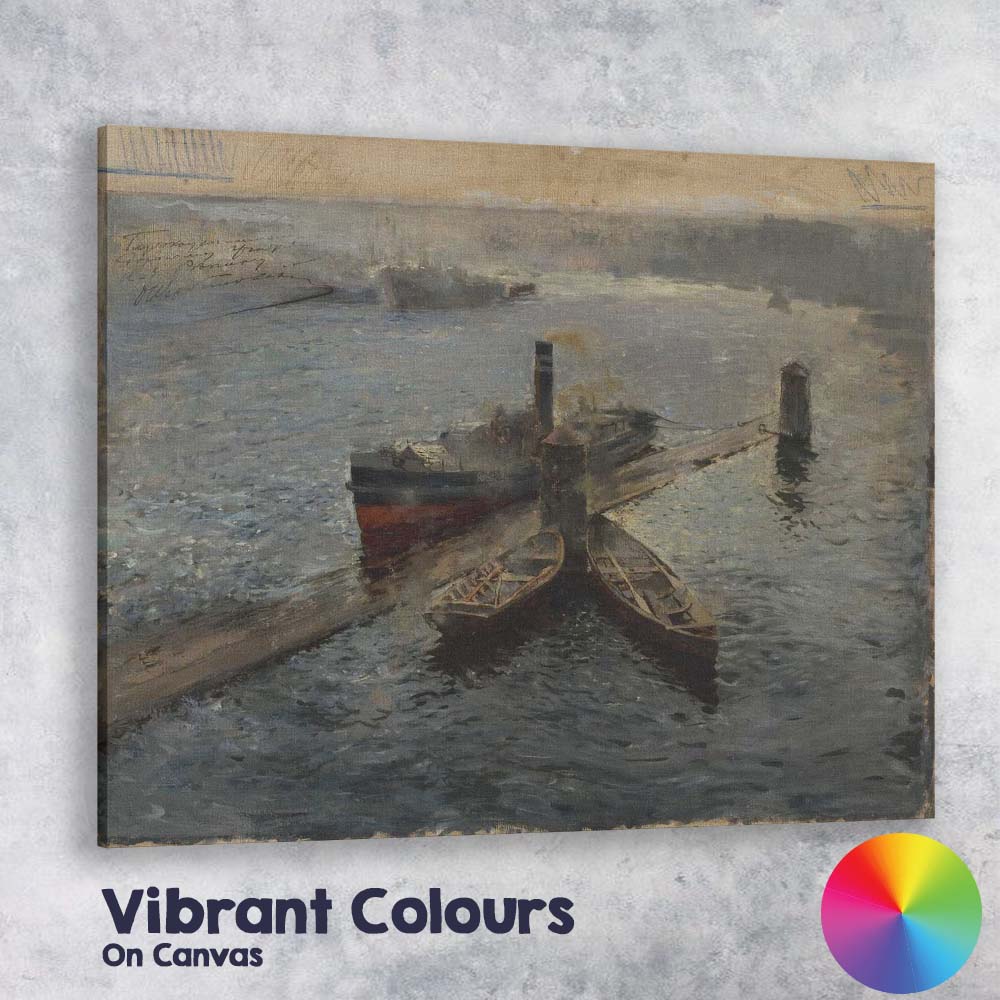 Impressionist Harbour Steamship Reflections Waterside Marine Painting Canvas Wall Art Print Decor Picture Ready to Hang