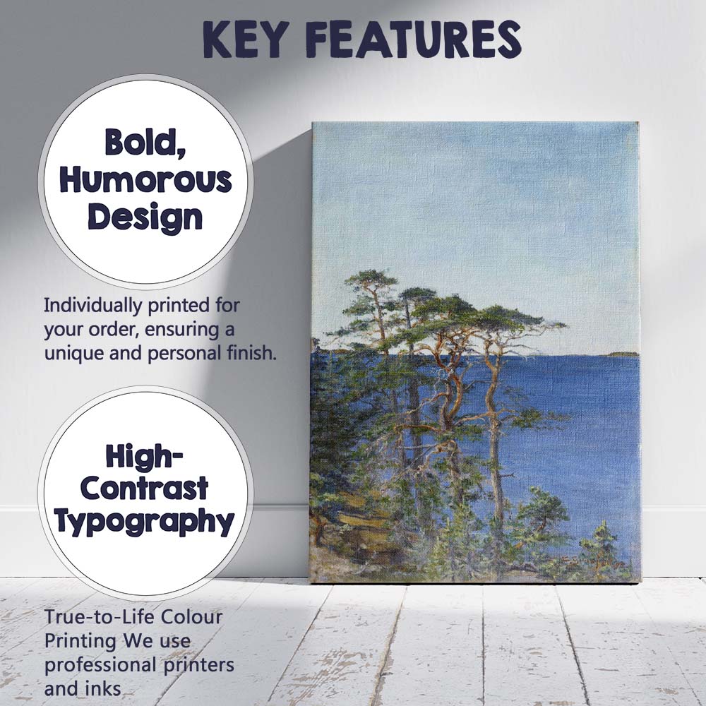 Nordic Coastal Pine Trees Blue Sea Landscape Painting Canvas Wall Art Print Decor Picture Ready to Hang