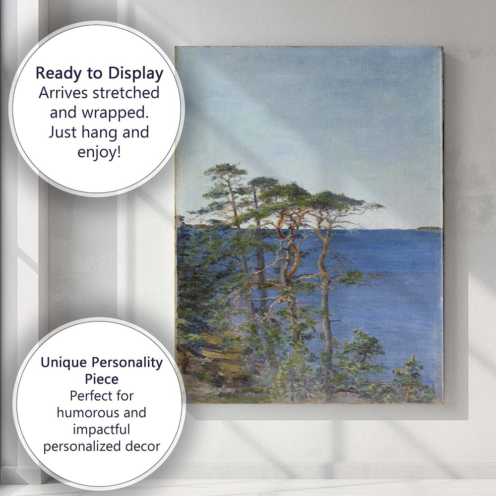 Nordic Coastal Pine Trees Blue Sea Landscape Painting Canvas Wall Art Print Decor Picture Ready to Hang
