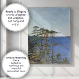 Nordic Coastal Pine Trees Blue Sea Landscape Painting Canvas Wall Art Print Decor Picture Ready to Hang