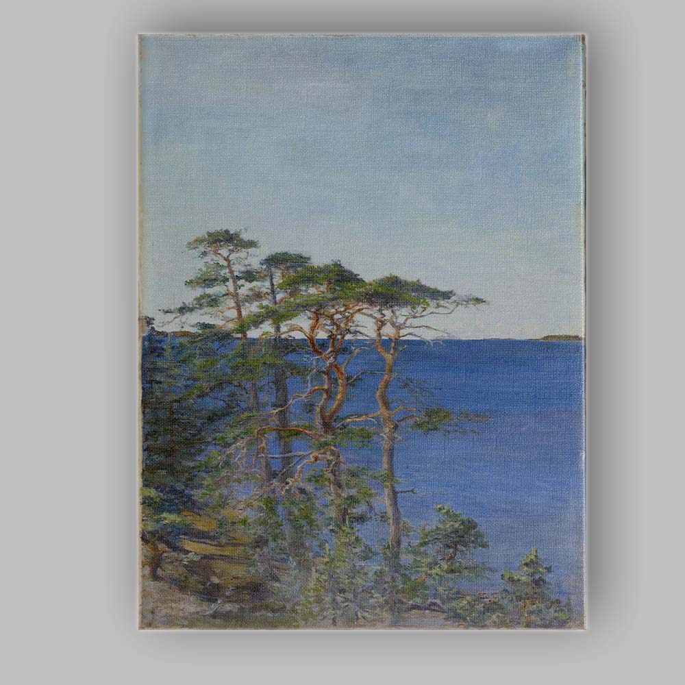 Nordic Coastal Pine Trees Blue Sea Landscape Painting Canvas Wall Art Print Decor Picture Ready to Hang