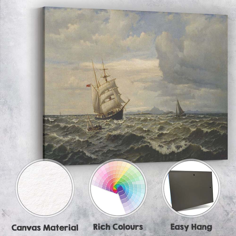 Historic Tall Ship Sailing Through Rough Seas Marine Painting Canvas Wall Art Print Decor Picture Ready to Hang