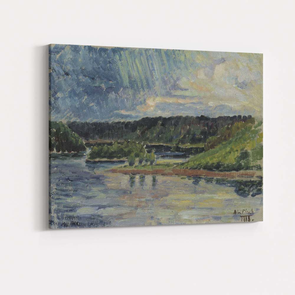 Sunlit River Valley Woodland Reflections Impressionist Landscape Painting Canvas Wall Art Print Decor Picture Ready to Hang