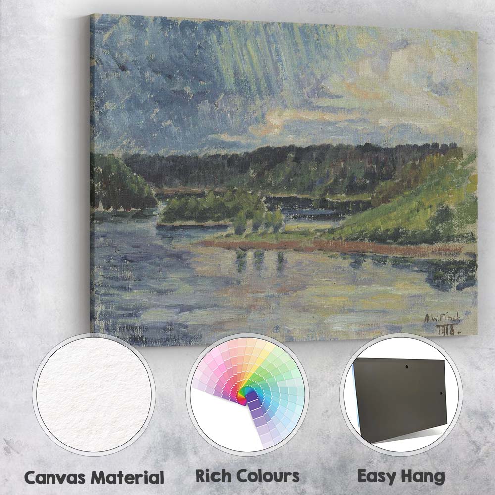 Sunlit River Valley Woodland Reflections Impressionist Landscape Painting Canvas Wall Art Print Decor Picture Ready to Hang