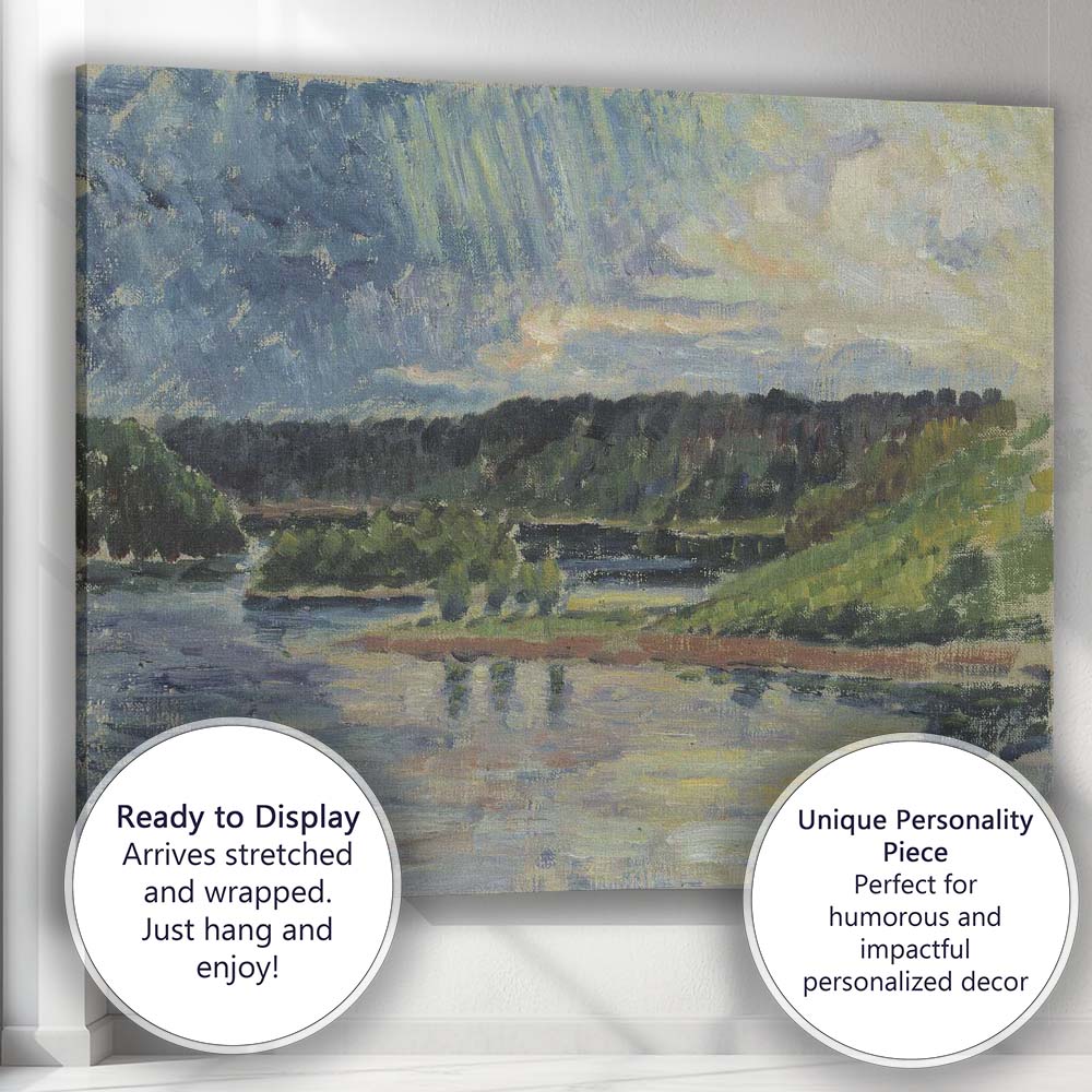 Sunlit River Valley Woodland Reflections Impressionist Landscape Painting Canvas Wall Art Print Decor Picture Ready to Hang