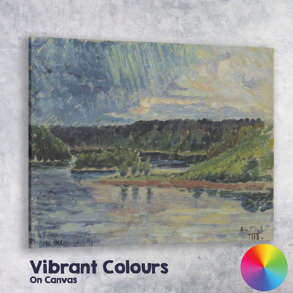 Sunlit River Valley Woodland Reflections Impressionist Landscape Painting Canvas Wall Art Print Decor Picture Ready to Hang
