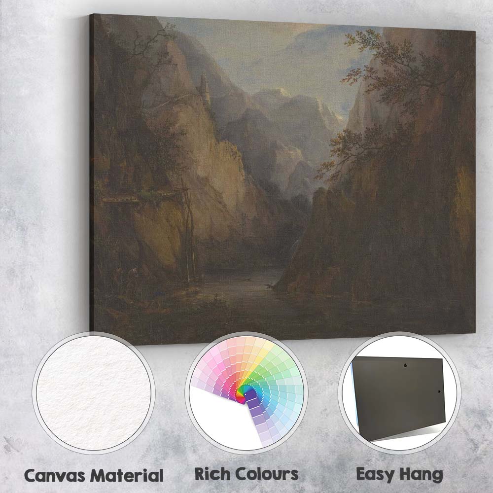 Dramatic Mountain Gorge River Canyon Romantic Landscape Painting Canvas Wall Art Print Decor Picture Ready to Hang