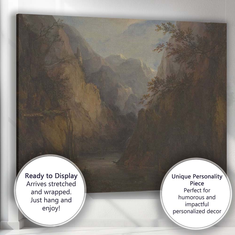 Dramatic Mountain Gorge River Canyon Romantic Landscape Painting Canvas Wall Art Print Decor Picture Ready to Hang