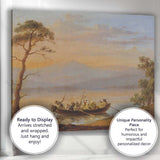 Peaceful Lake Boat Figures Mountain Sunset Scenic Landscape Painting Canvas Wall Art Print Decor Picture Ready to Hang