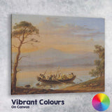 Peaceful Lake Boat Figures Mountain Sunset Scenic Landscape Painting Canvas Wall Art Print Decor Picture Ready to Hang