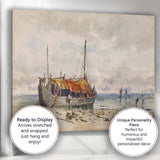 Coastal Fishing Boat Sandy Shore Watercolour Seascape Painting Canvas Wall Art Print Decor Picture Ready to Hang