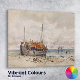 Coastal Fishing Boat Sandy Shore Watercolour Seascape Painting Canvas Wall Art Print Decor Picture Ready to Hang