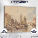Historic Canal Town Waterside Market Scene Watercolour Painting Canvas Wall Art Print Decor Picture Ready to Hang