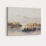 Serene River Boats Ancient Riverside Settlement Oriental Landscape Painting Canvas Wall Art Print Decor Picture Ready to Hang