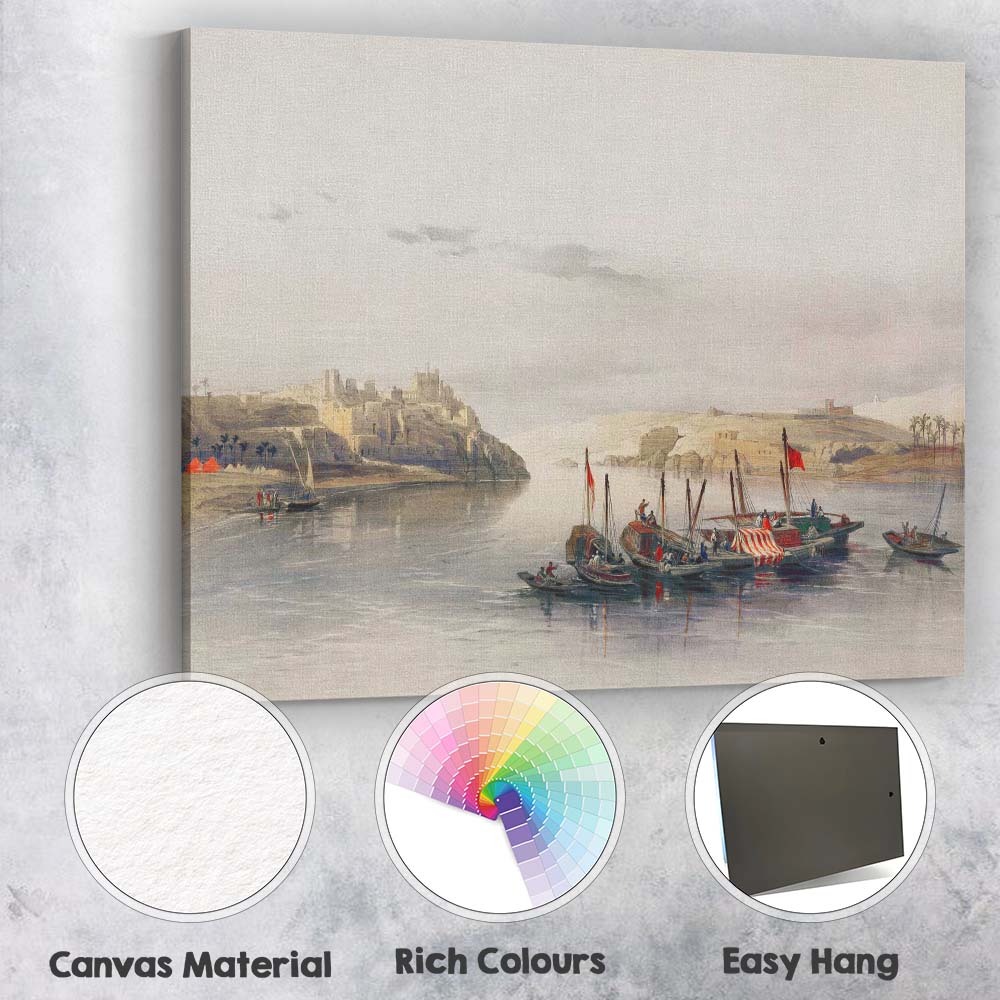 Serene River Boats Ancient Riverside Settlement Oriental Landscape Painting Canvas Wall Art Print Decor Picture Ready to Hang