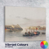 Serene River Boats Ancient Riverside Settlement Oriental Landscape Painting Canvas Wall Art Print Decor Picture Ready to Hang