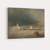 Stormy Harbour Lighthouse Sailing Boat Marine Painting Canvas Wall Art Print Decor Picture Ready to Hang