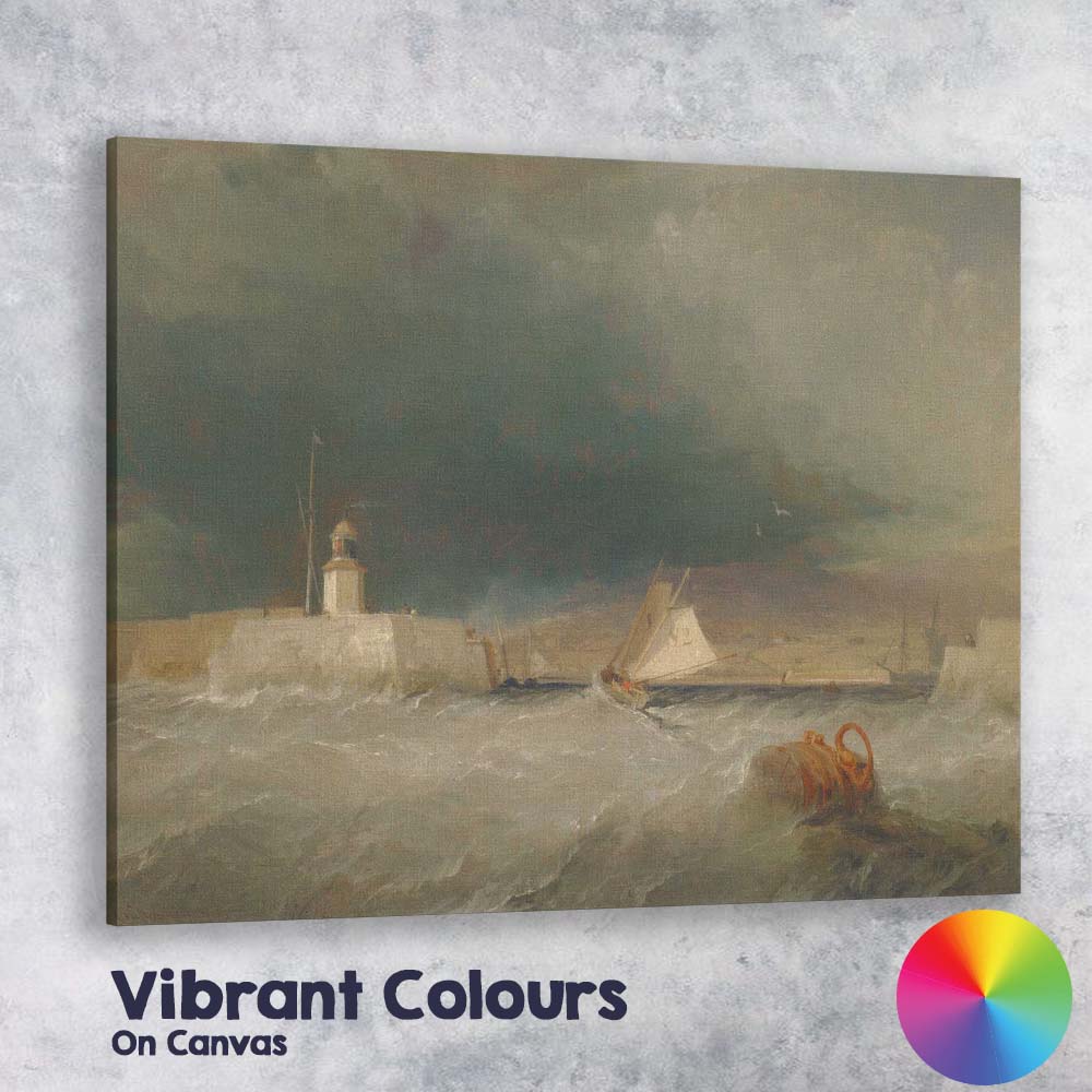 Stormy Harbour Lighthouse Sailing Boat Marine Painting Canvas Wall Art Print Decor Picture Ready to Hang