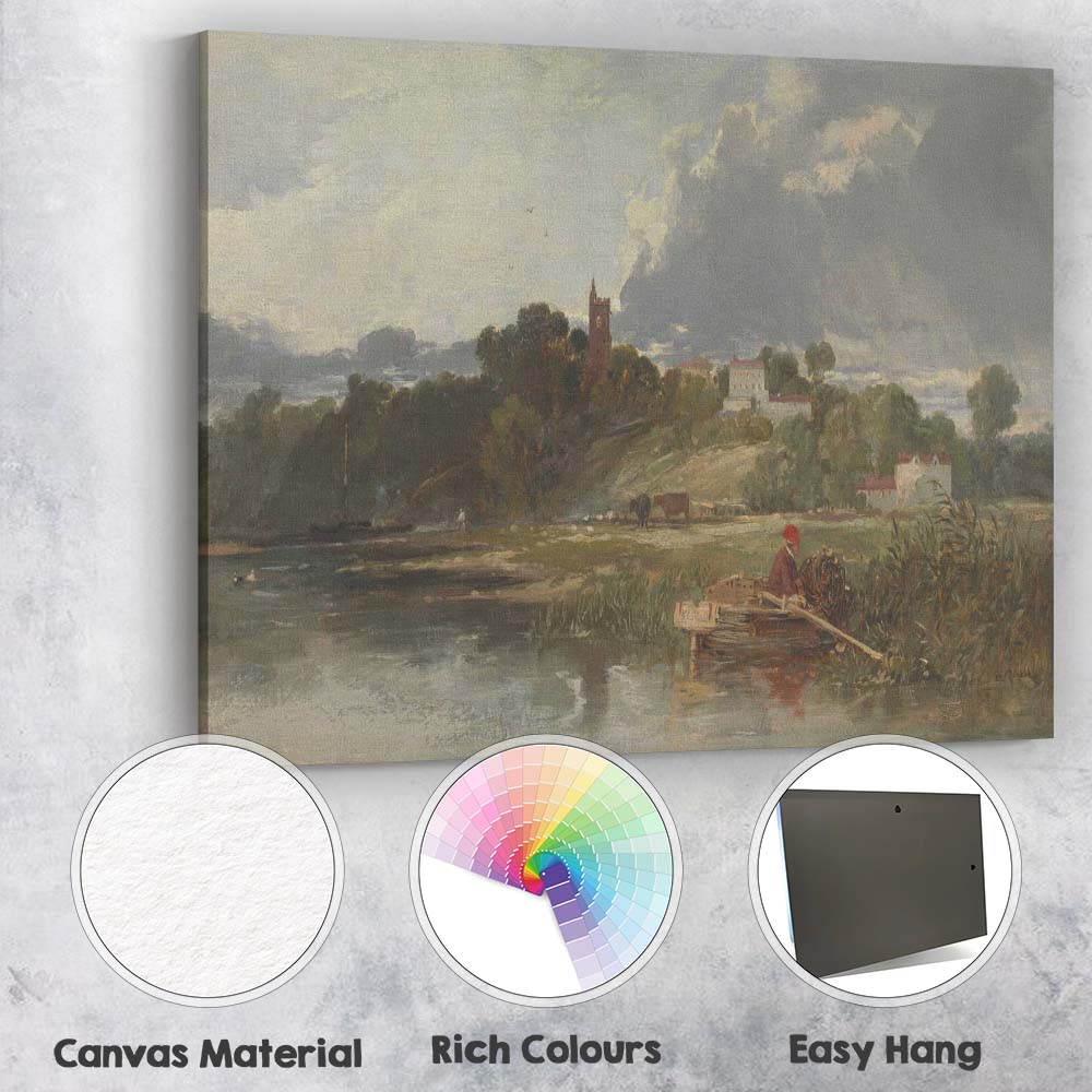 Riverside Countryside Village Dramatic Sky Pastoral Landscape Canvas Wall Art Print Decor Picture Ready to Hang