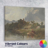 Riverside Countryside Village Dramatic Sky Pastoral Landscape Canvas Wall Art Print Decor Picture Ready to Hang