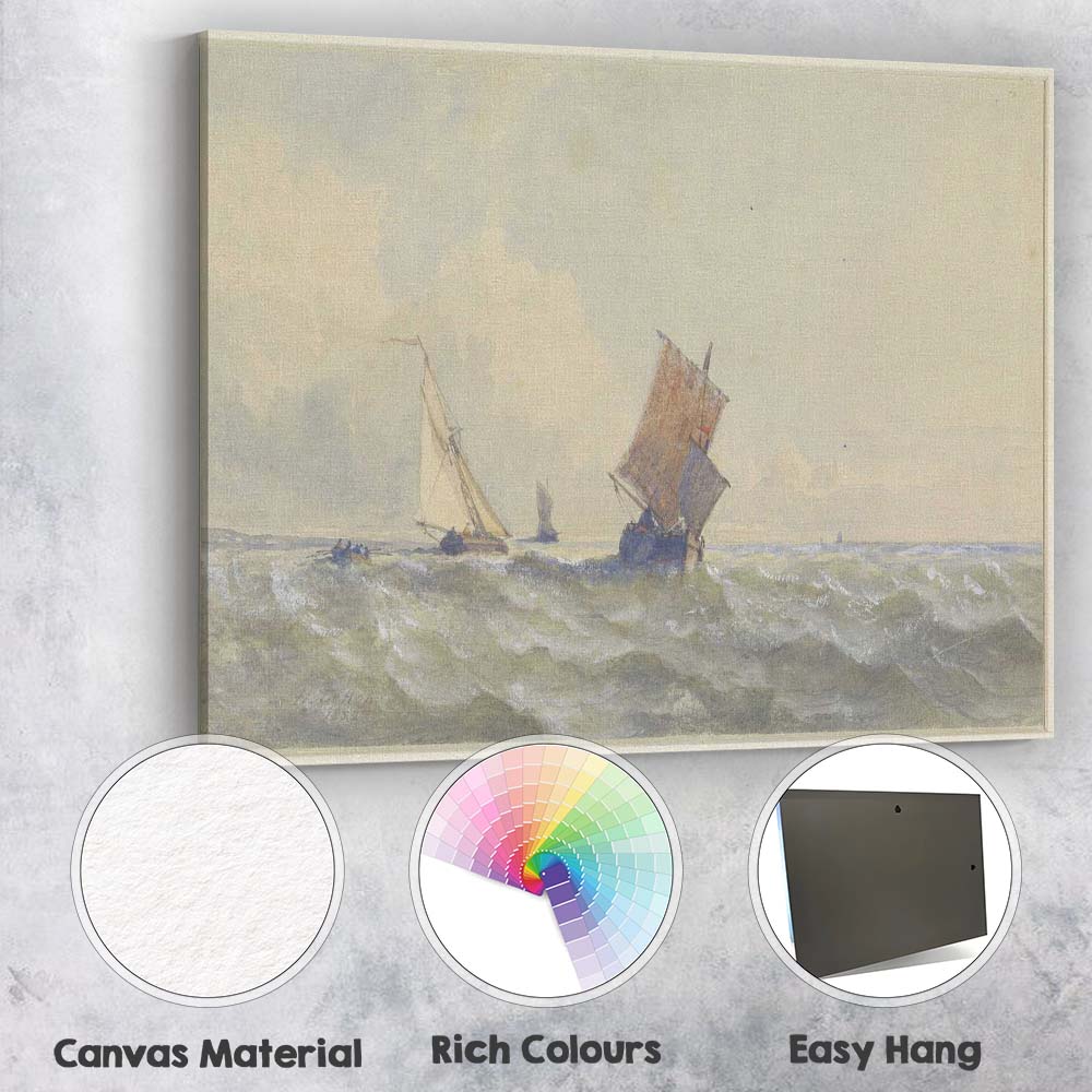 Atmospheric Sailing Boats on Choppy Sea Watercolour Marine Painting Canvas Wall Art Print Decor Picture Ready to Hang