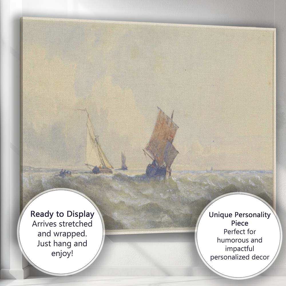 Atmospheric Sailing Boats on Choppy Sea Watercolour Marine Painting Canvas Wall Art Print Decor Picture Ready to Hang