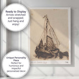 Antique Sailboat Mooring Ink Sketch Nautical Study Canvas Wall Art Print Decor Picture Ready to Hang