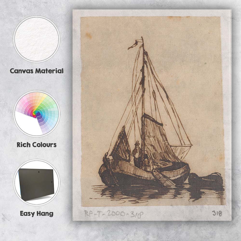 Antique Sailboat Mooring Ink Sketch Nautical Study Canvas Wall Art Print Decor Picture Ready to Hang