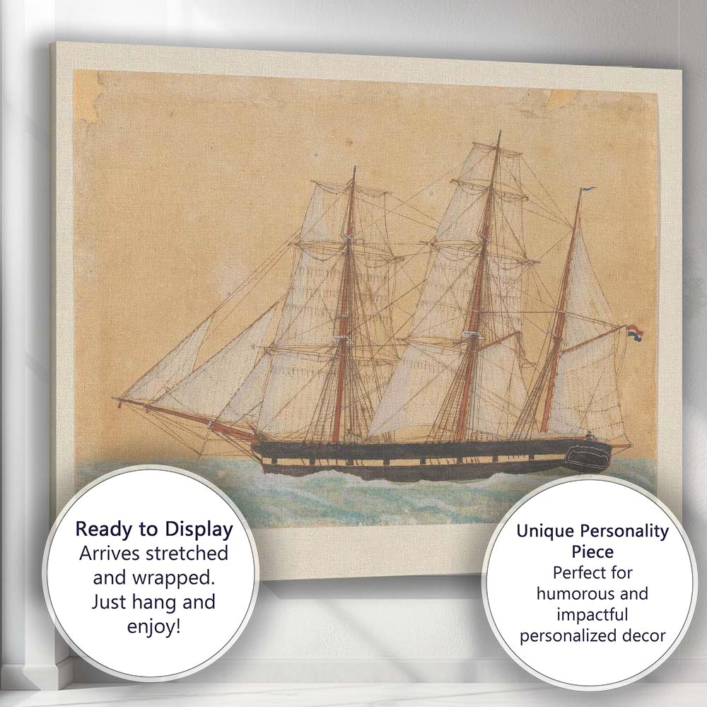 Detailed Dutch Clipper Ship Marine Watercolour Artwork Canvas Wall Art Print Decor Picture Ready to Hang