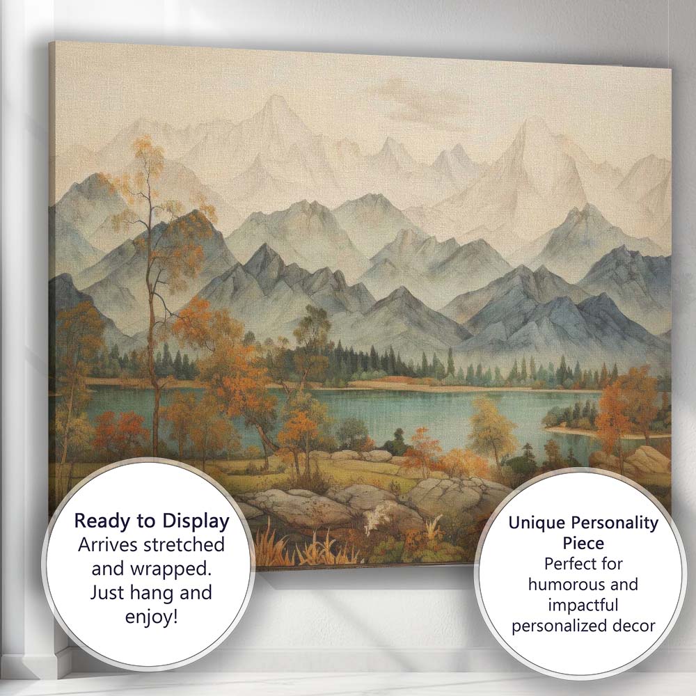 Serene Mountain Lake Autumn Woodland Scenic Landscape Canvas Wall Art Print Decor Picture Ready to Hang