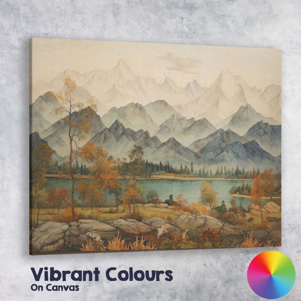 Serene Mountain Lake Autumn Woodland Scenic Landscape Canvas Wall Art Print Decor Picture Ready to Hang