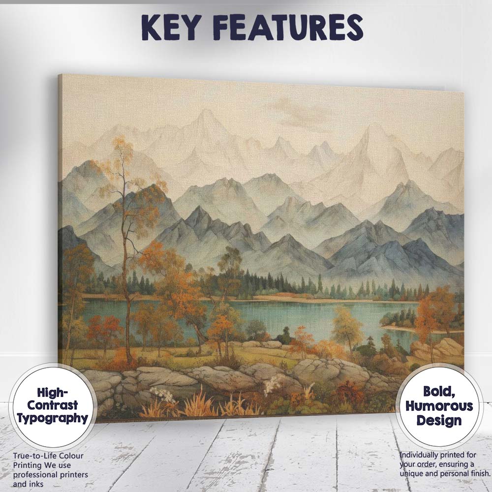 Serene Mountain Lake Autumn Woodland Scenic Landscape Canvas Wall Art Print Decor Picture Ready to Hang