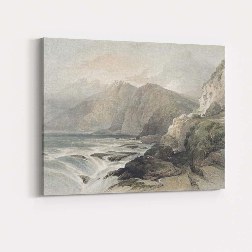 Dramatic Coastal Cliffs Waterfall Fjord Landscape Watercolour Canvas Wall Art Print Decor Picture Ready to Hang