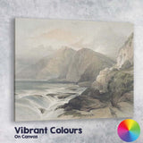 Dramatic Coastal Cliffs Waterfall Fjord Landscape Watercolour Canvas Wall Art Print Decor Picture Ready to Hang