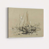 Traditional Fishing Boats Harbour Sketch Maritime Artwork Canvas Wall Art Print Decor Picture Ready to Hang